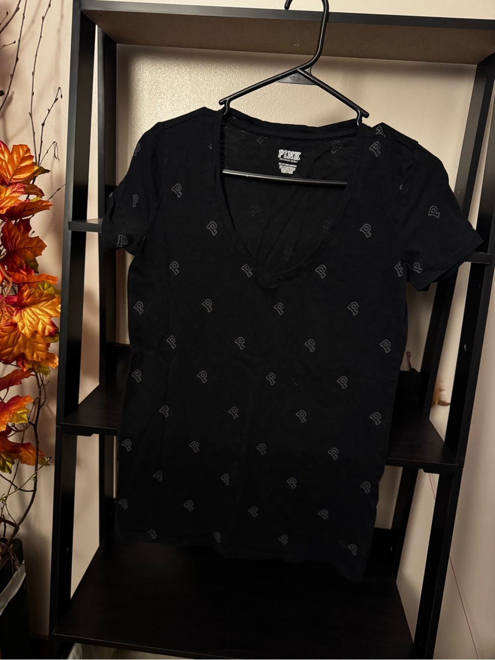 PINK Victoria's Secret Black V-Neck All-Over Logo Tee